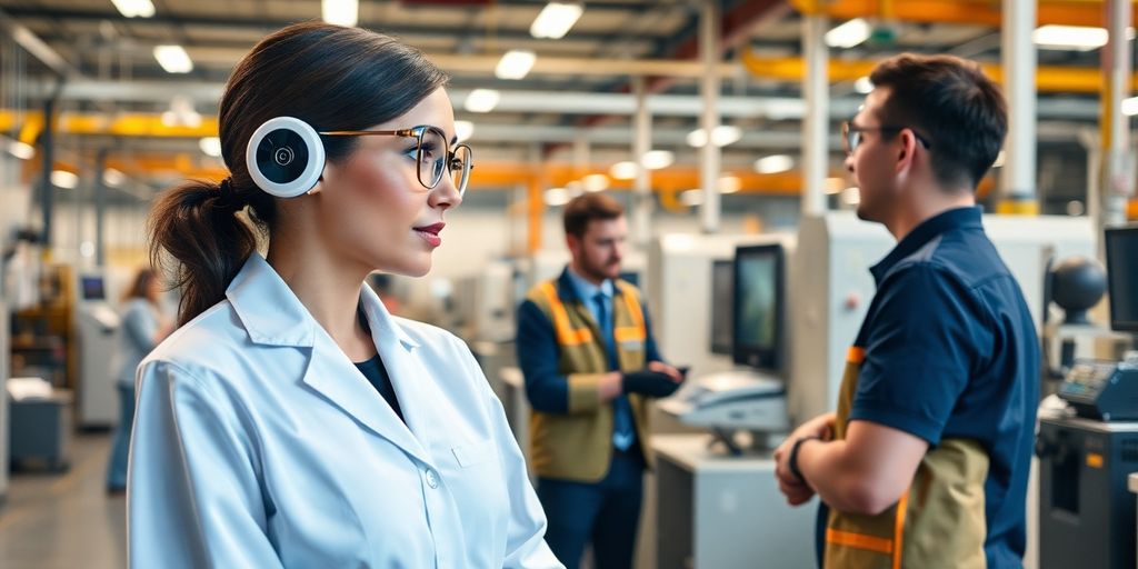 Modern AI receptionist in a manufacturing facility.