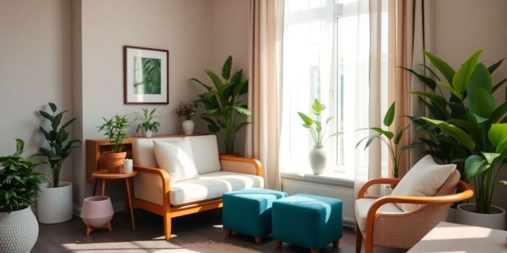 Wellness clinic interior with calming decor and natural light.
