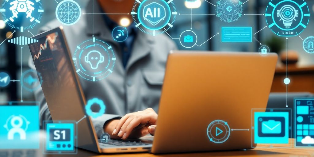 Technician working with AI technology in tech support.