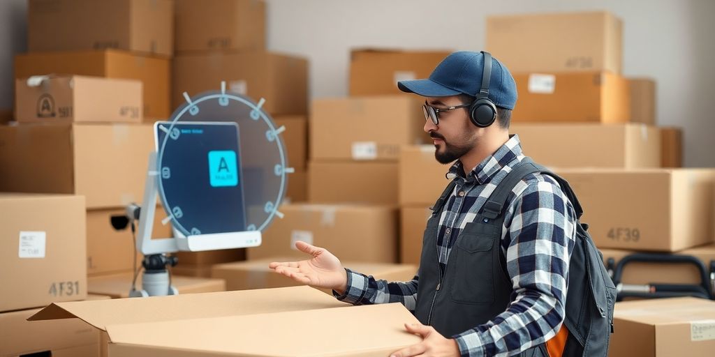 Mover using AI technology in a work environment.