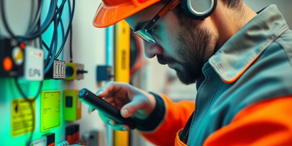 Electrician using AI tools in modern workspace.