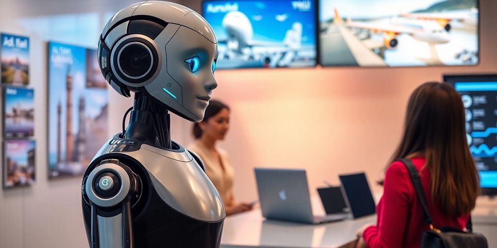 AI receptionist assisting customers in a travel agency.