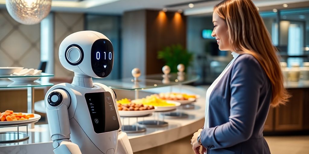 AI robot receptionist in a catering environment.