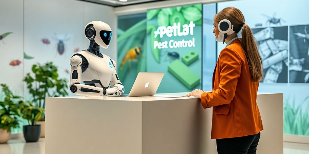 AI receptionist robot at a pest control office.