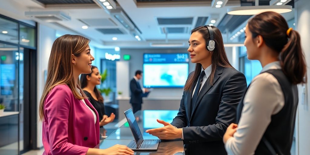 AI receptionist in a modern security office.