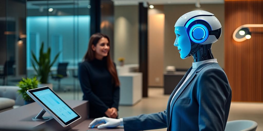 AI receptionist in a modern office environment.