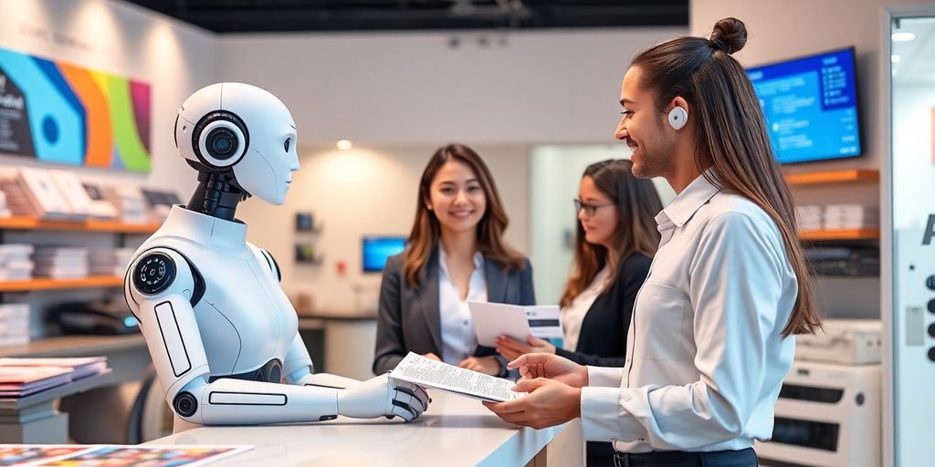 AI receptionist in a printing service environment.