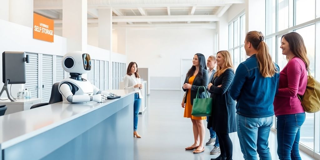 AI receptionist in a self-storage facility helping customers.