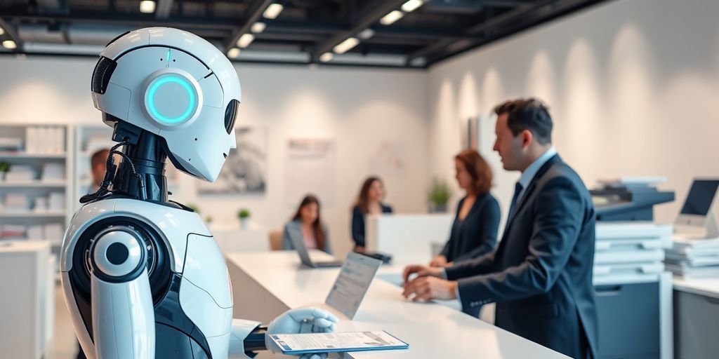 AI receptionist in a printing service environment.