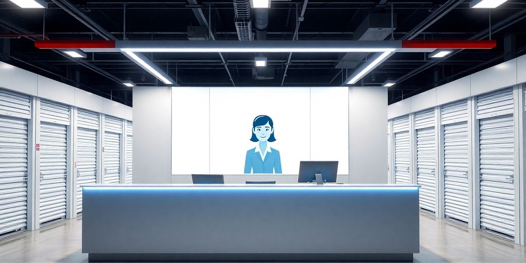 AI reception desk in a modern self-storage facility.