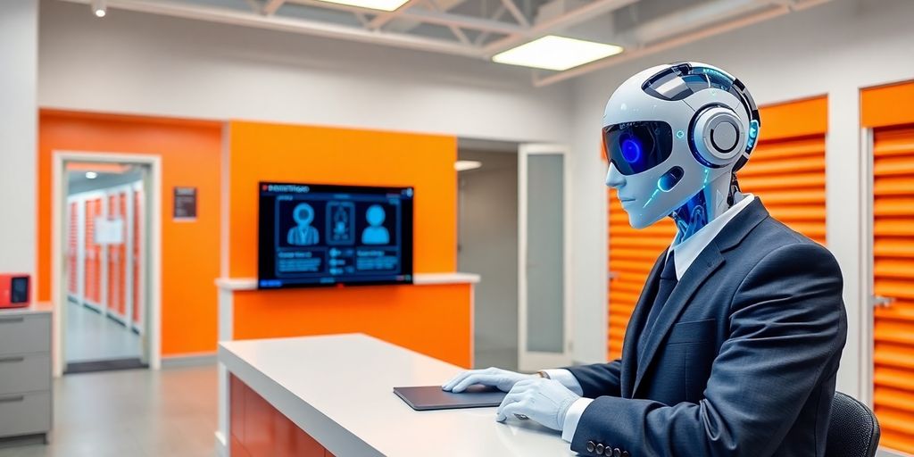 AI receptionist in a modern self-storage facility.