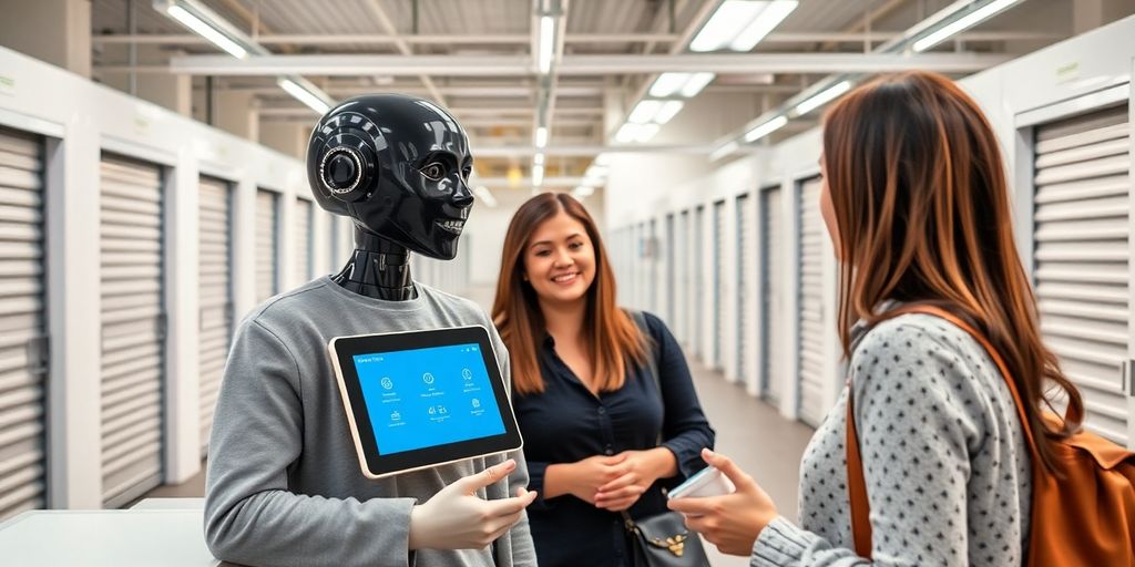AI receptionist assisting customers in a self-storage facility.