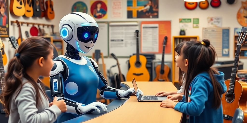 AI receptionist in a music school environment.
