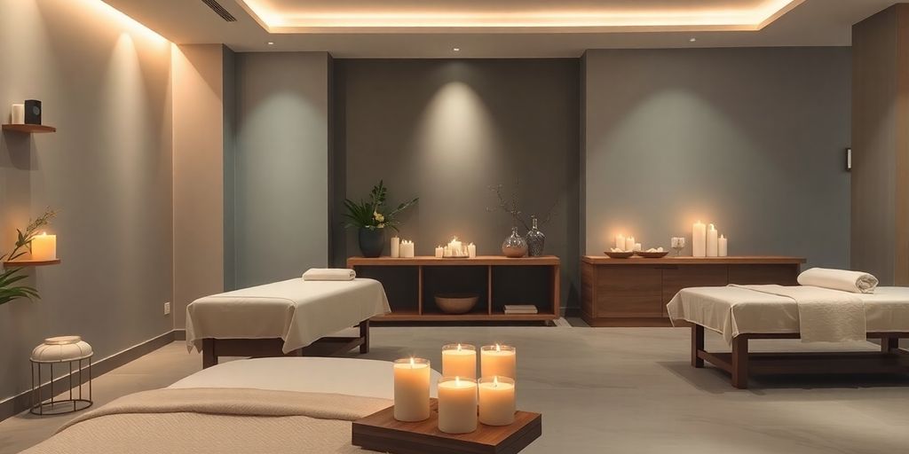 Serene spa environment with calming colors and soft lighting.