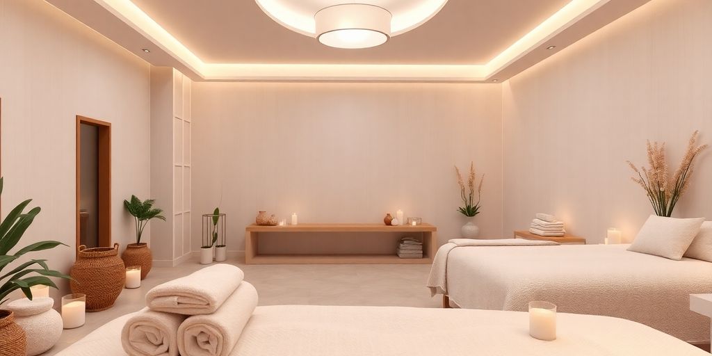 Calm spa environment with soft lighting and natural decor.
