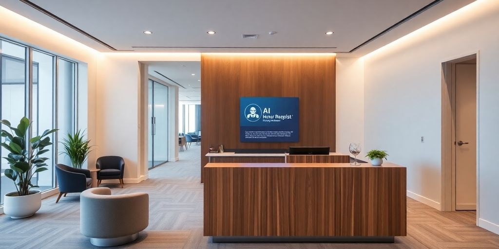 Modern AI receptionist in a welcoming office setting.