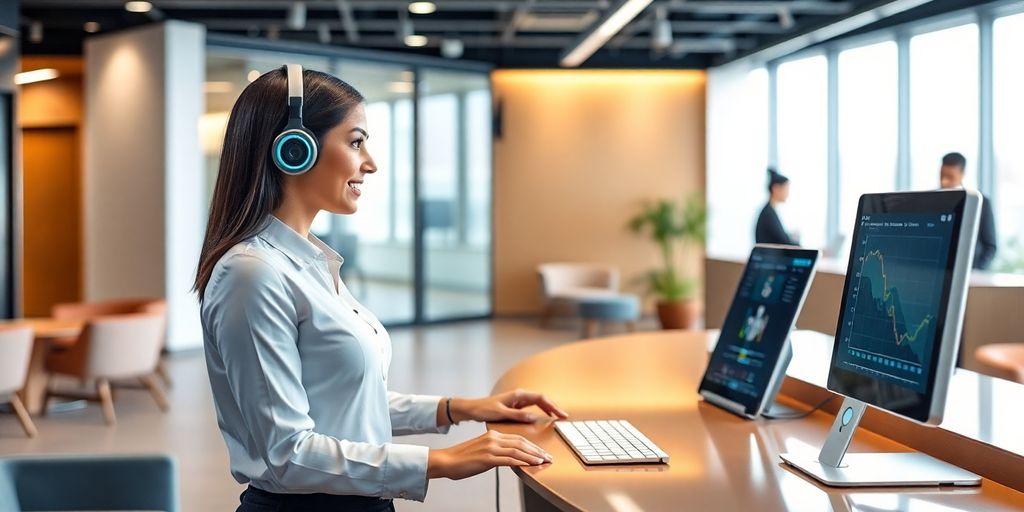 AI receptionist in a modern office environment.