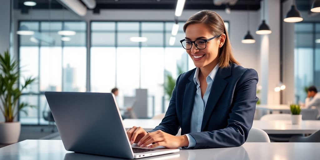 Business professional using AI appointment scheduling tool.