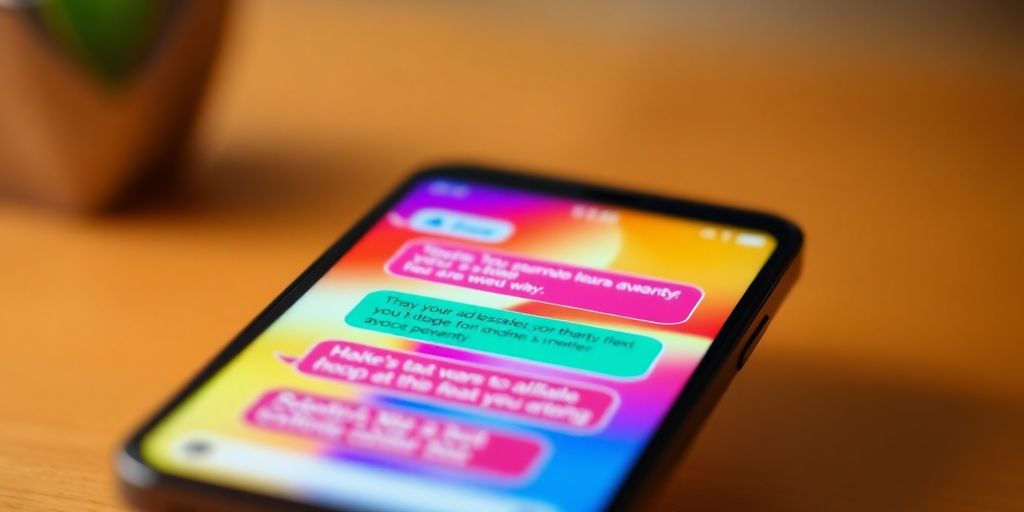 Smartphone showing a chat interface with vibrant colors.