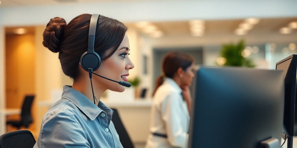 A virtual receptionist using AI technology in an office.