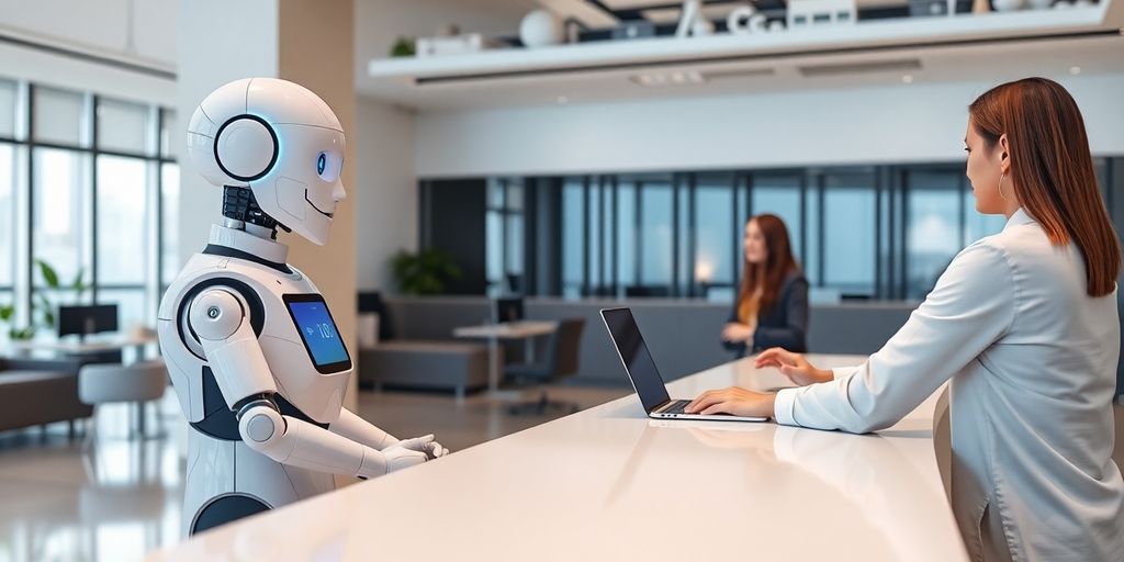 AI receptionist in a modern office environment.