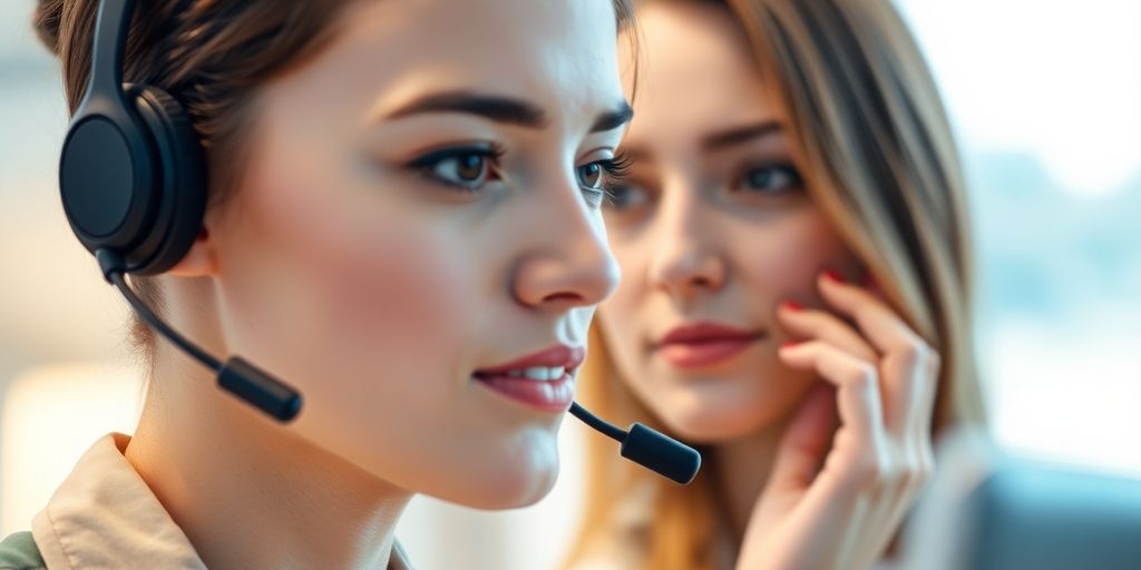 Customer support agent engaged in conversation with technology.