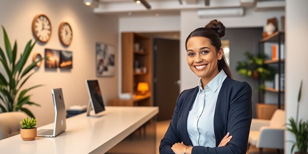 AI receptionist in a modern office environment.