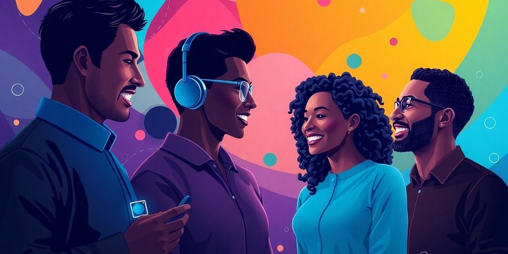 People using voice AI technology in a modern setting.