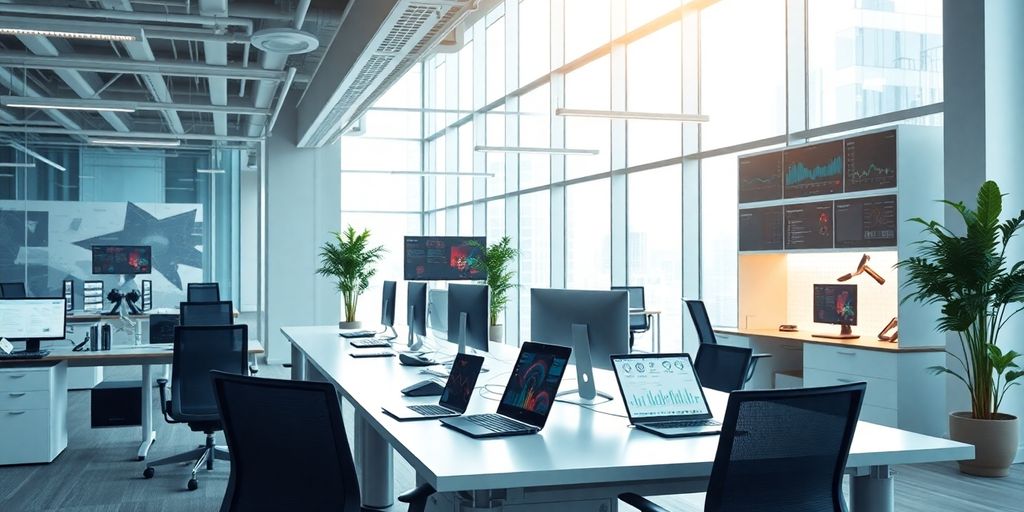 Modern office with technology for commercial real estate.