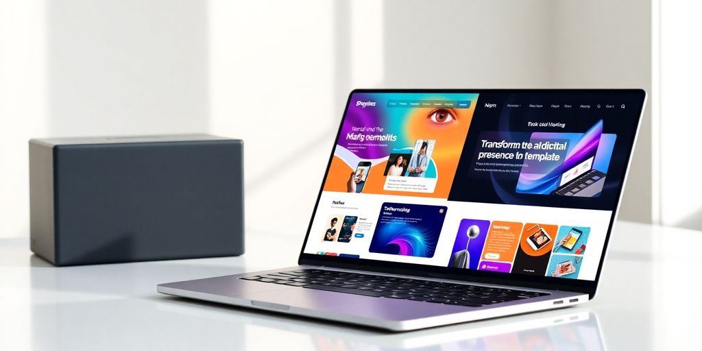 Modern laptop displaying innovative AI website templates.