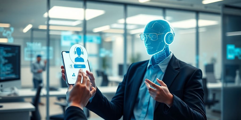 Person using a Voice AI Bot in a modern office.