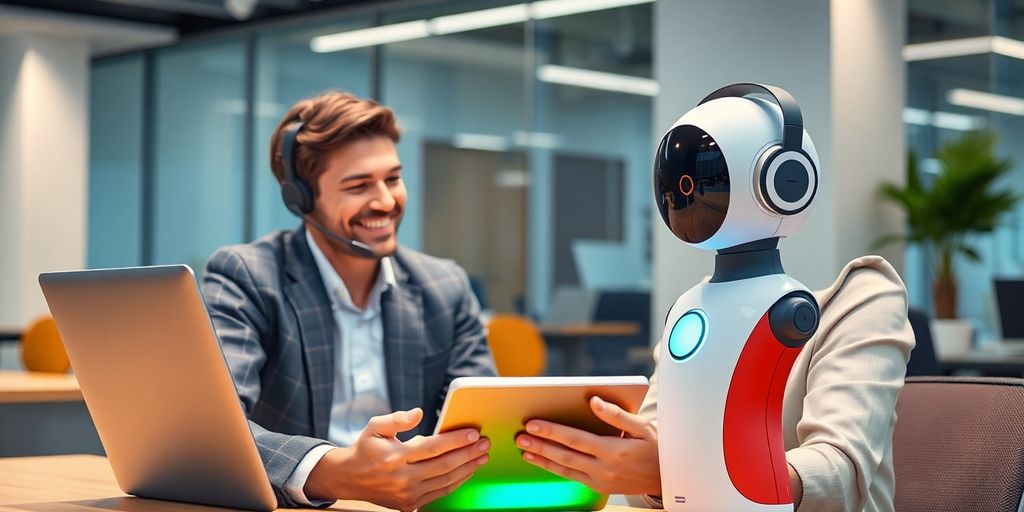 A customer service agent with a voice AI bot.