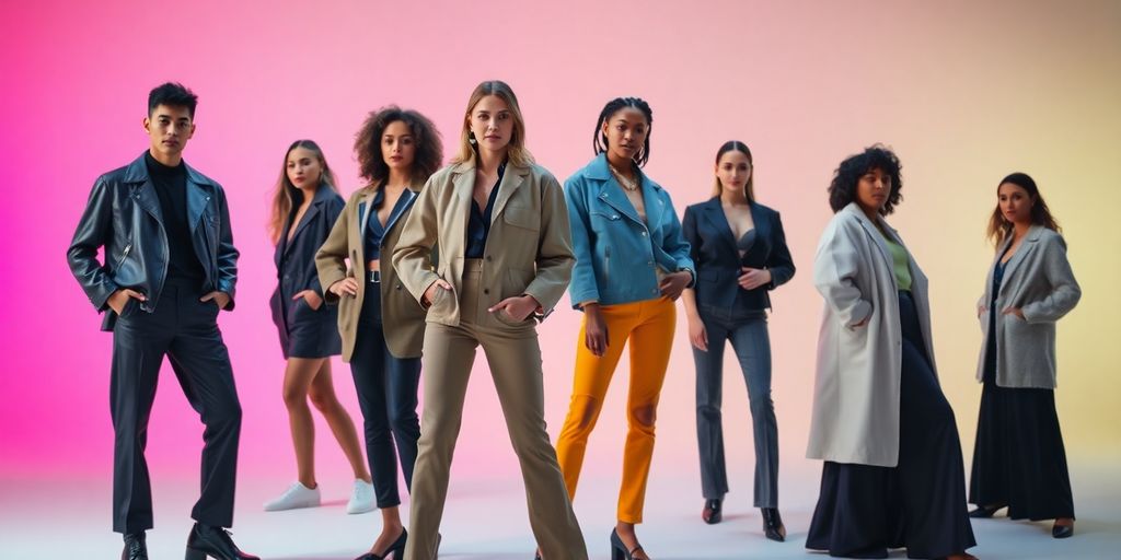 Diverse models in stylish outfits posing confidently.