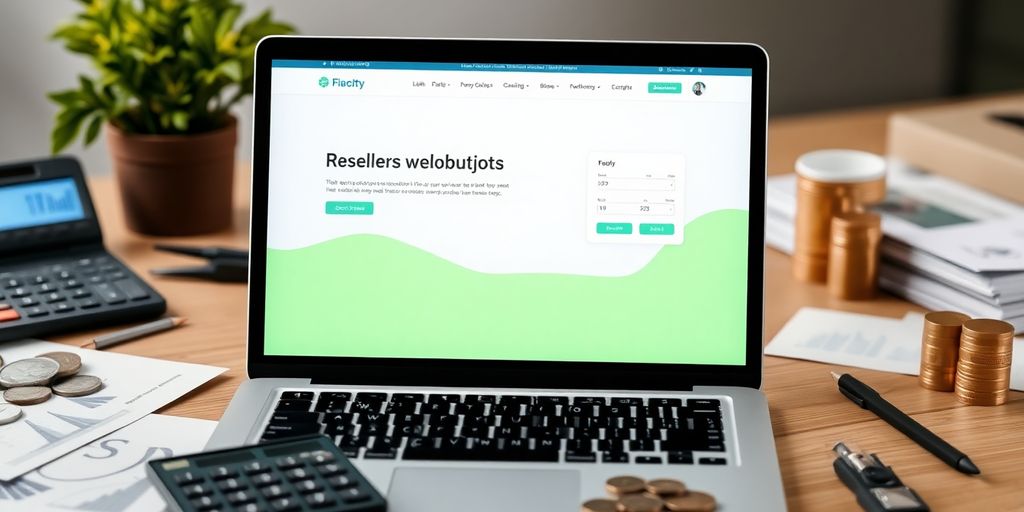 Laptop displaying a website with financial tools around it.