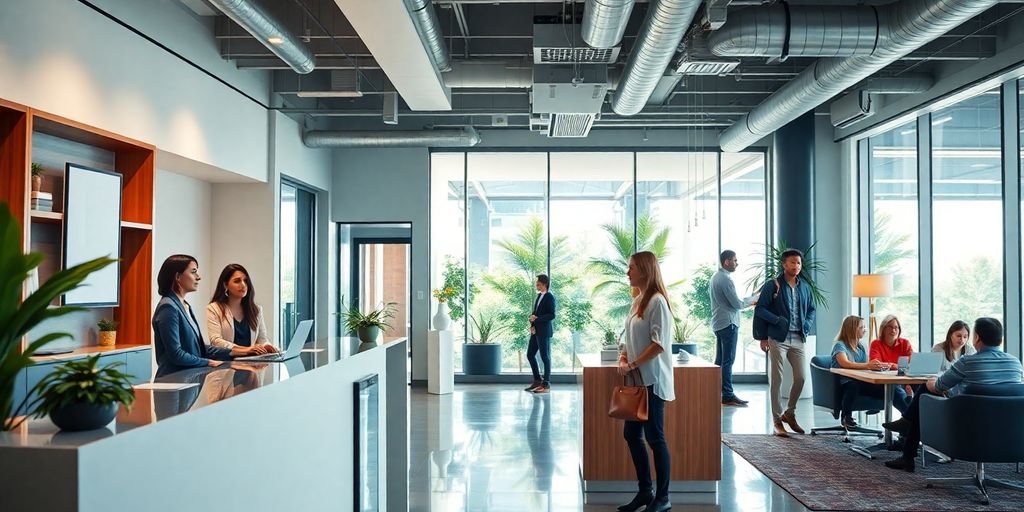 Professional receptionist at a modern Dallas office.