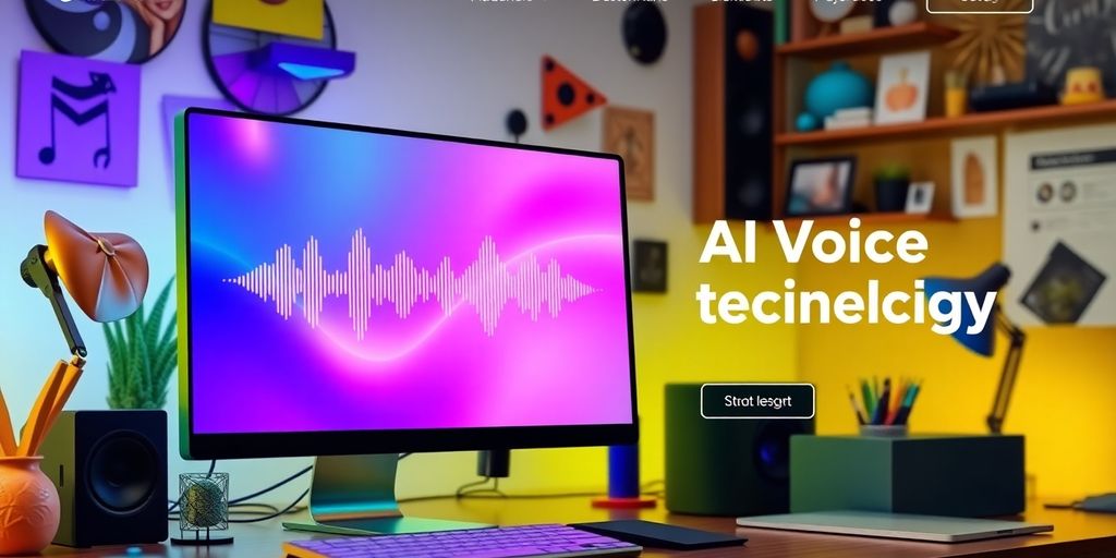 Engaging workspace with AI voice technology elements.
