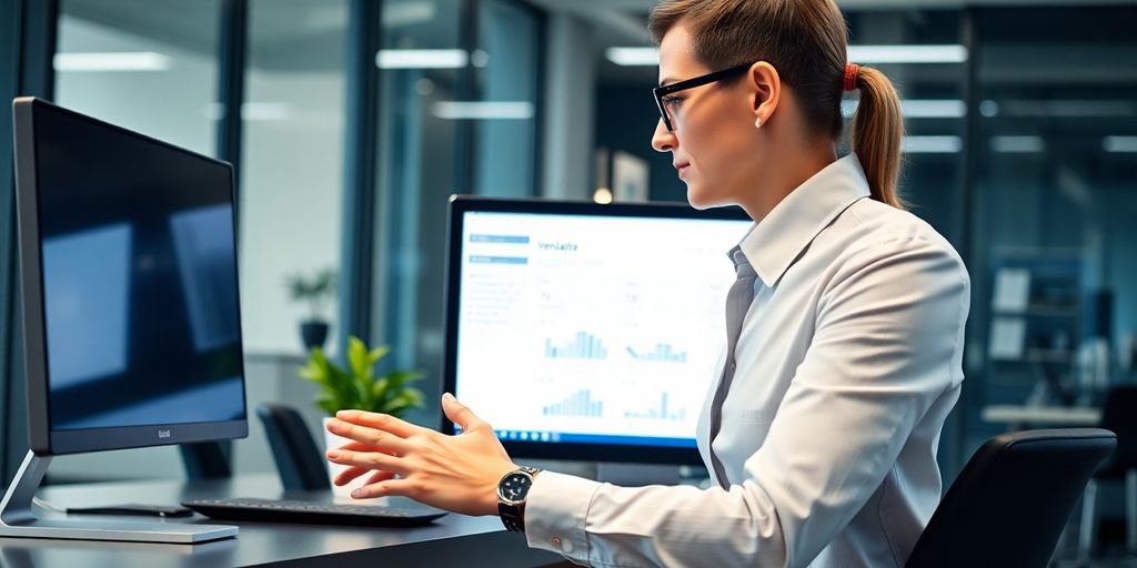 Business professional using Vendasta on a computer.