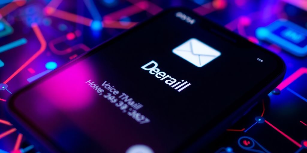 Smartphone with voicemail interface in a vibrant setting.