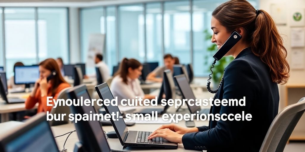 Receptionist answering calls in a modern office setup.