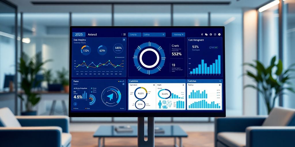 AI interface on a computer in a modern office.