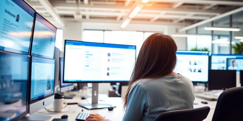 A person using multiple screens for productivity.