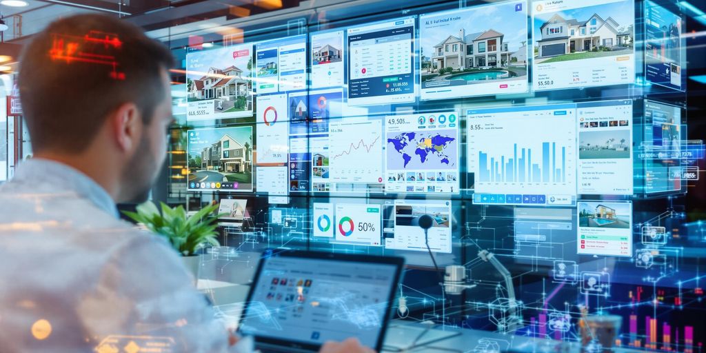 Real estate agent working with technology in modern office.