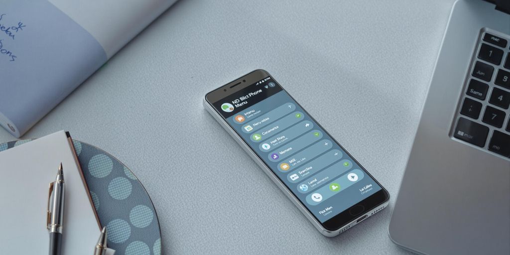 Modern phone with digital menu and business tools.