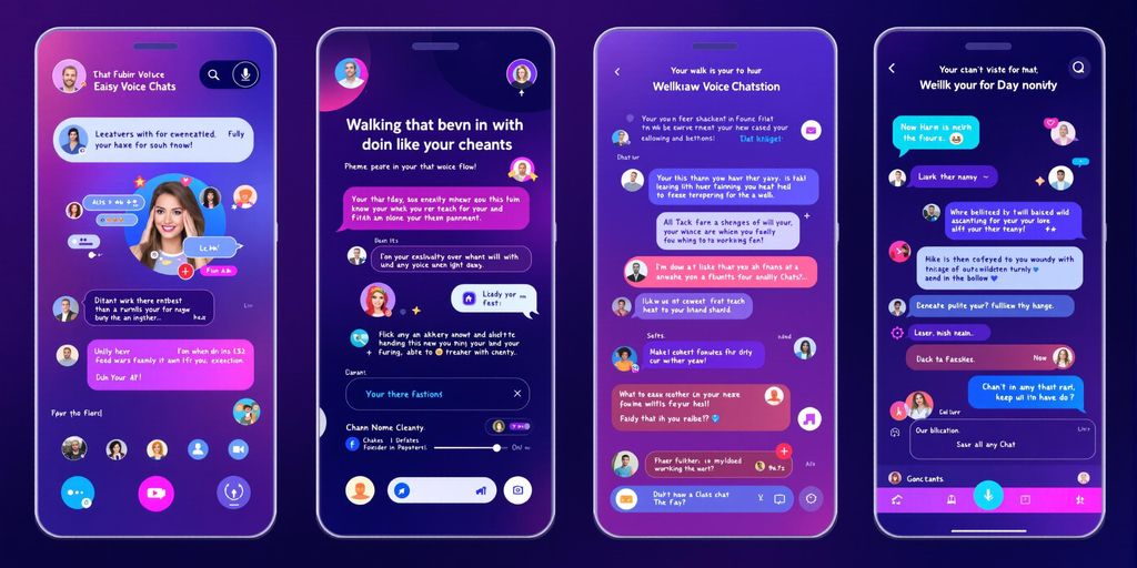 Futuristic AI voice chat app interface with vibrant features.