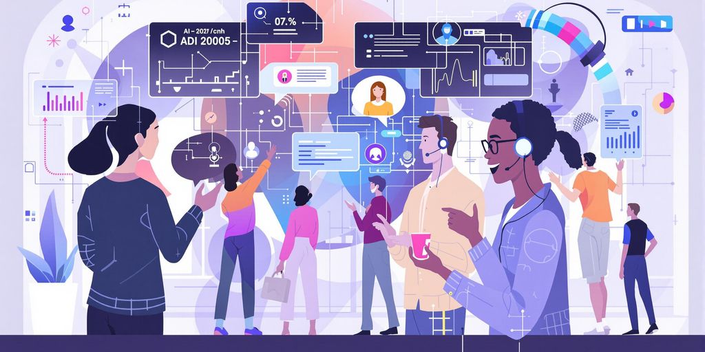 Diverse people communicating with advanced AI voice assistants.