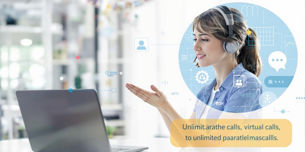 Virtual assistant managing tasks with technology in background.