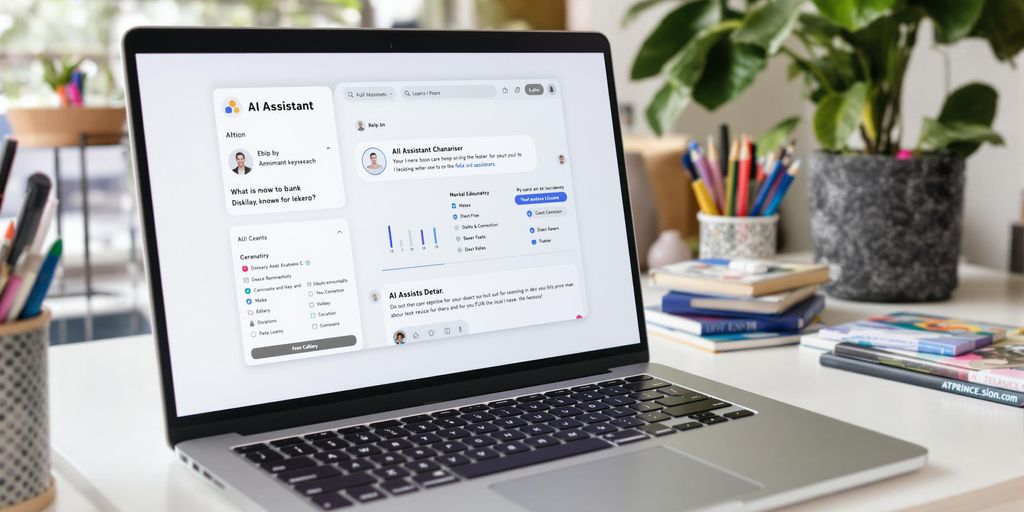 A laptop with an AI assistant on screen.