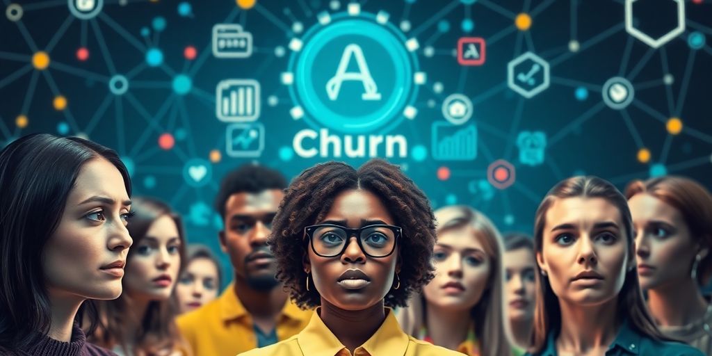 AI analyzing customer data for churn prediction.