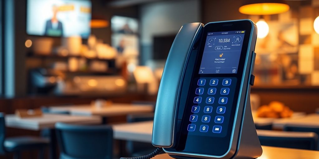 Modern AI phone system in a customer service setting.