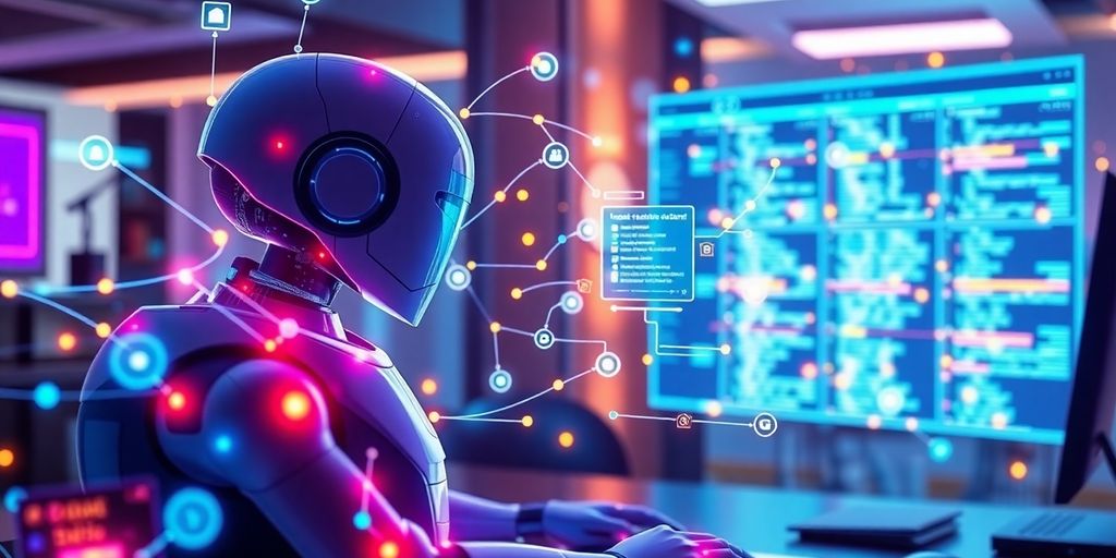 Futuristic AI system automating CRM data entry.